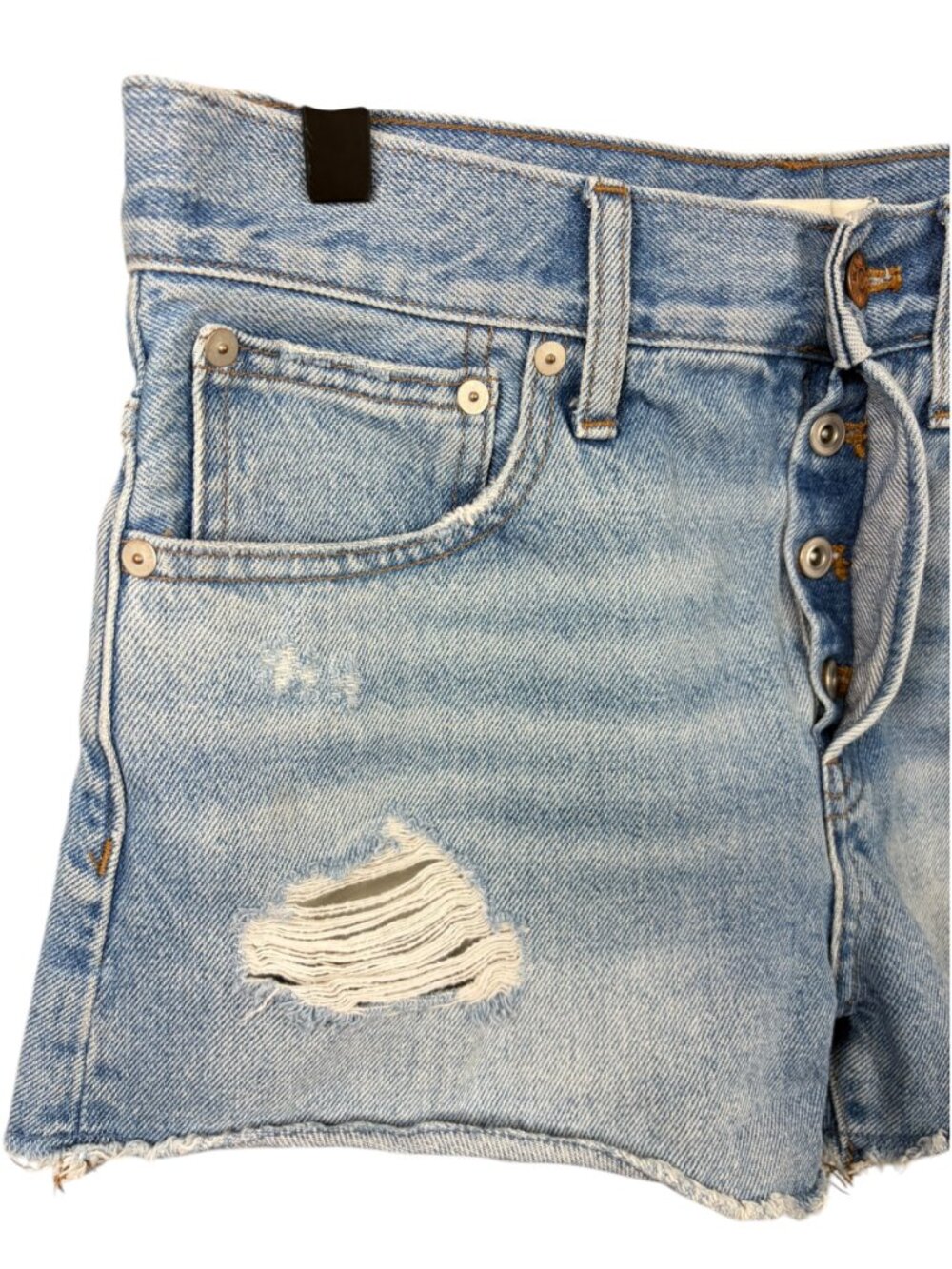 Madewell Relaxed Denim Shorts 25 Button Fly Ripped Raw Hem Rigid Cotton Casual - Picture 2 of 5